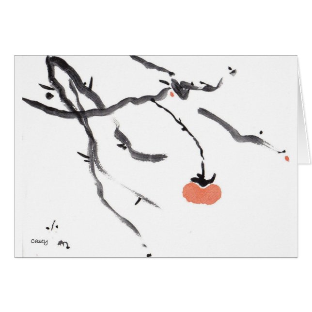 Persimmon and Branches card with Japanese Proverb (Front Horizontal)