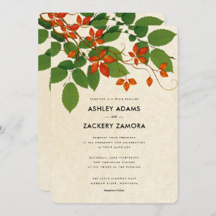 Persimmon & Green Floral Vine Wedding Invitation