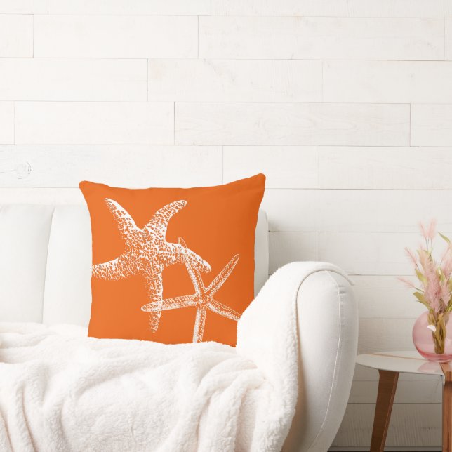 Persimmon Orange Starfish Couple Decorative Pillow (Couch)