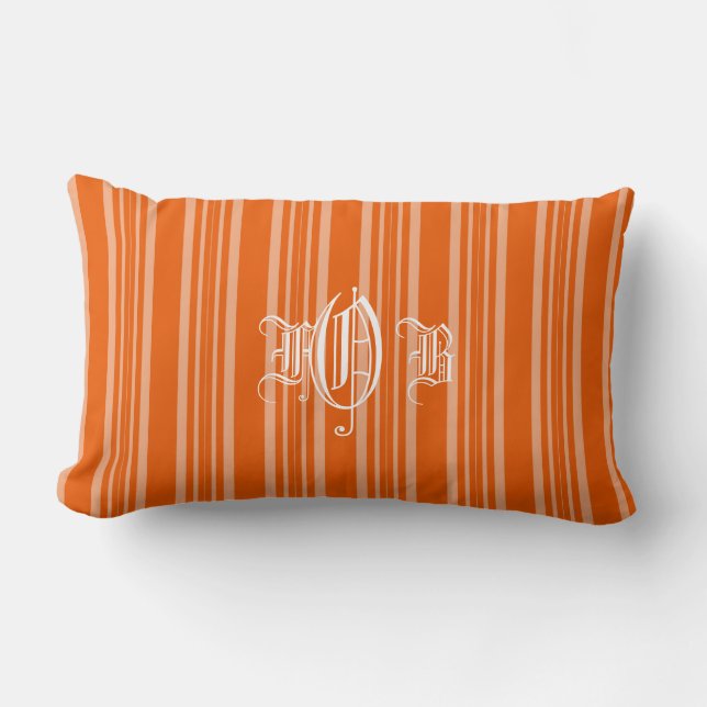 Persimmon Stripes White Monogram Lumbar Cushion (Front)