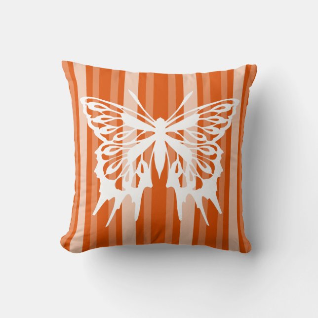 Persimmon Victorian Stripe with Butterfly Cushion (Front)