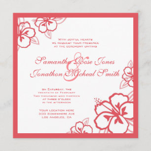 Persimmon & White Hibiscus Flowers Custom Wedding Invitation