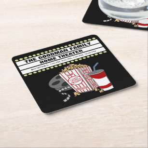 Persoalized Family Home MovieTheater Customised Square Paper Coaster