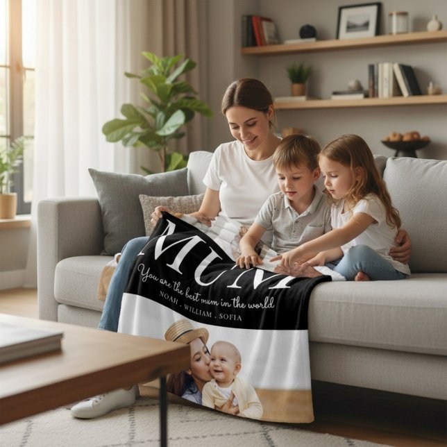 persoanlised mum  gifts black and white 4 photo  fleece blanket (Creator Uploaded)