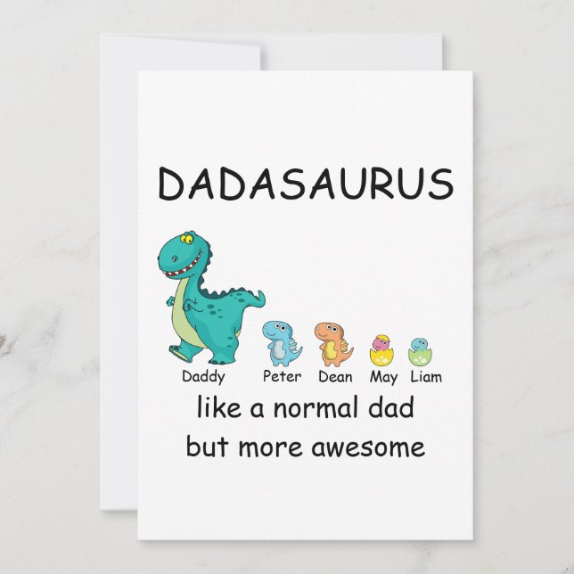 Persoanlized Dadasaurus up to 4 kids T-Shirt Holiday Card (Front)