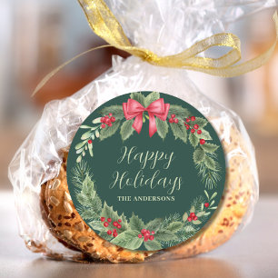 Persoanlized Green Wreath Christmas Classic Round Sticker