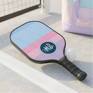 Persoanlized Monogram Pastel Pink & Blue Stripe Pickleball Paddle