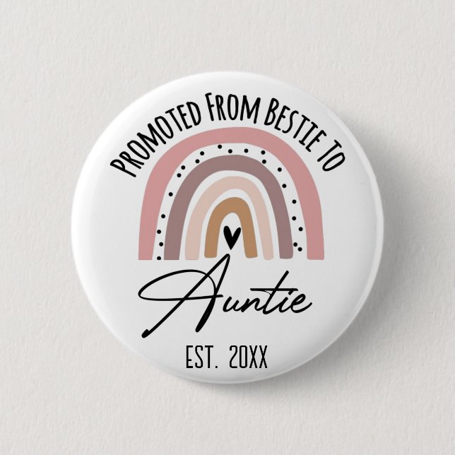 Persobalize Promoed From Bestie To Auntie EST 2024 6 Cm Round Badge (Front)