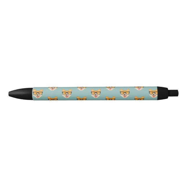 Persolanized Funny Hipster Corgi Black Ink Pen (Front)