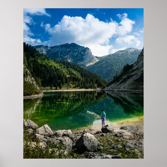 Person at mountain lake poster (Front)