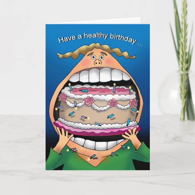 Person eating a Birthday Cake whole. Card (Front)