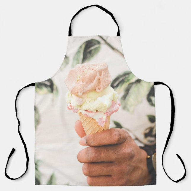 Person holding ice cream cone with three flavours  apron (Front)