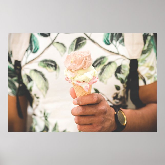 Person holding ice cream cone with three flavours  poster (Front)