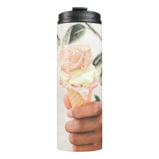 Person holding ice cream cone with three flavours  thermal tumbler (Front)