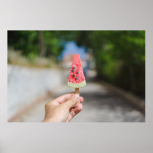 Person holding popsicle in the morning poster