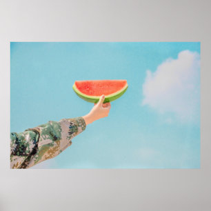Person holding sliced watermelon poster