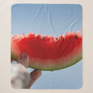 Person holding sliced watermelon sherpa blanket