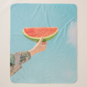 Person holding sliced watermelon sherpa blanket