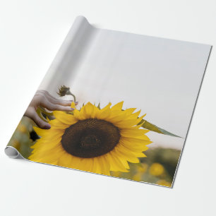 Person holding sunflower wrapping paper
