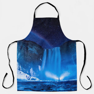 PERSON IN FRONT OF WATERFALLS DURING NIGHTTIME APRON