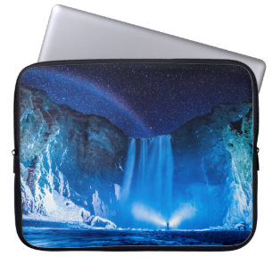 PERSON IN FRONT OF WATERFALLS DURING NIGHTTIME LAPTOP SLEEVE