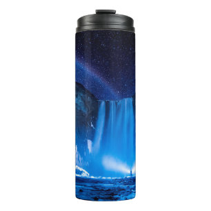 PERSON IN FRONT OF WATERFALLS DURING NIGHTTIME THERMAL TUMBLER