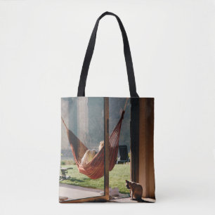 Person on brown swing tote bag
