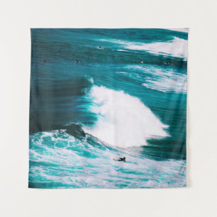 PERSON ON SURFBOARD WITH OCEAN WAVES TAPESTRY