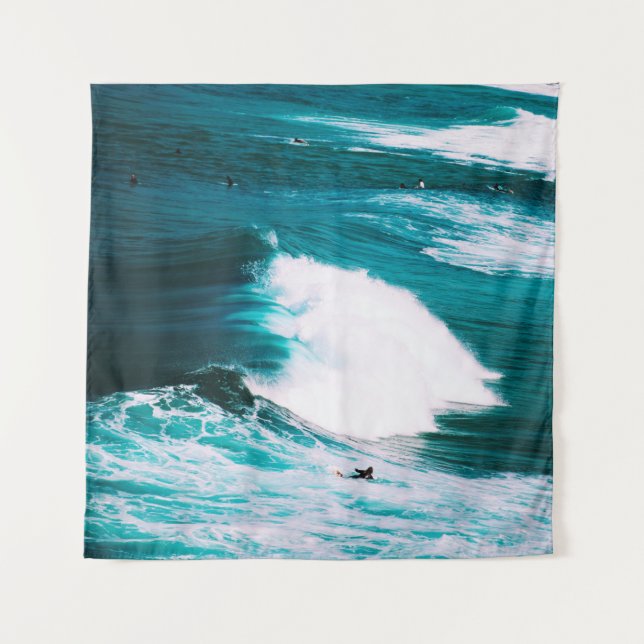 PERSON ON SURFBOARD WITH OCEAN WAVES TAPESTRY (Front)
