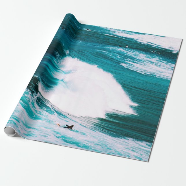 PERSON ON SURFBOARD WITH OCEAN WAVES WRAPPING PAPER (Unrolled)