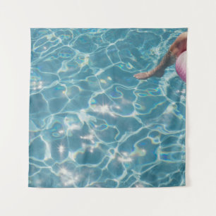 Person on swimming pool tapestry