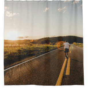 Person running in road in the morning shower curtain