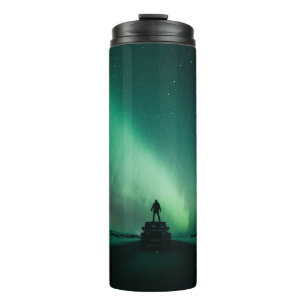 PERSON STANDING IN FRONT OF AURORA LIGHTS THERMAL TUMBLER
