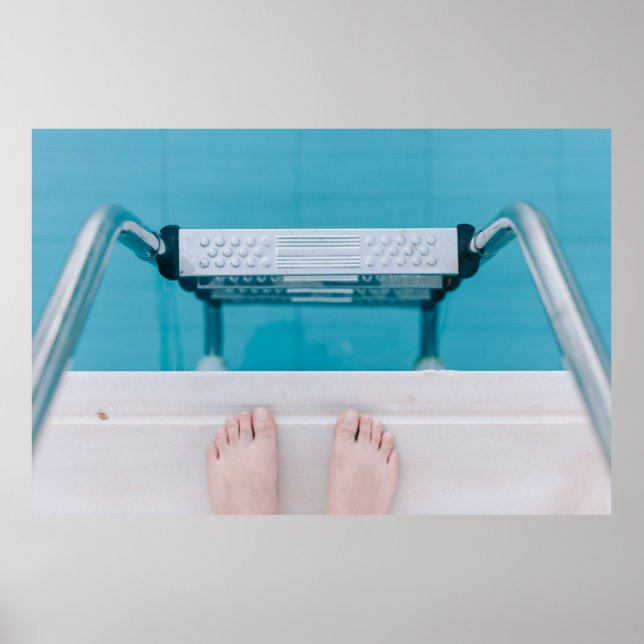 Person standing on swimming pool ladder poster (Front)
