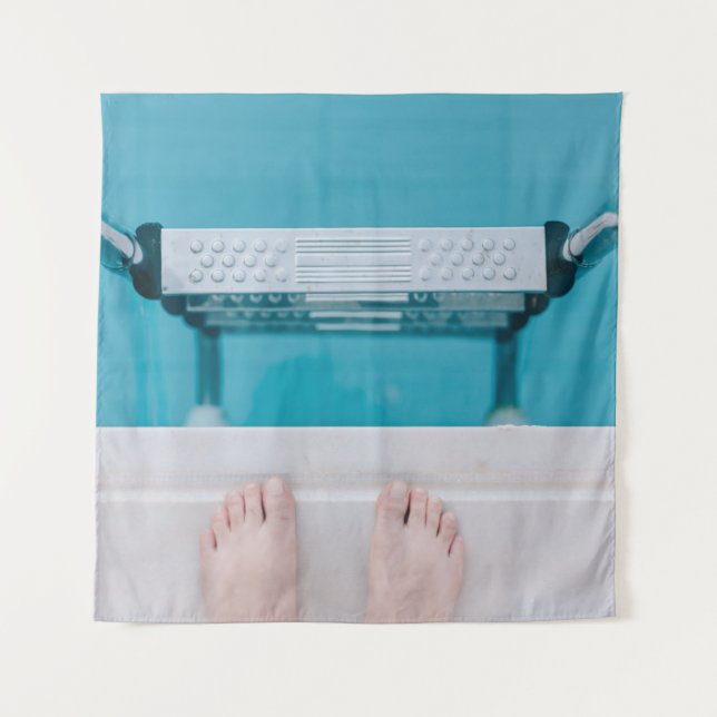 Person standing on swimming pool ladder tapestry (Front)