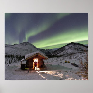 Person stands in doorway of Caribou Bluff cabin 2 Poster