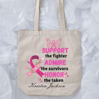 Person support the fighter breast cancer awareness tote bag