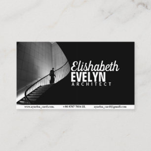 Person Walking On Stairs In Greyscale Photograph Business Card