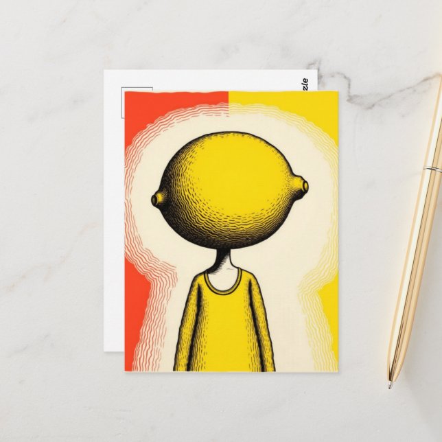 Person with a Lemon for a Head Postcard (Front/Back In Situ)