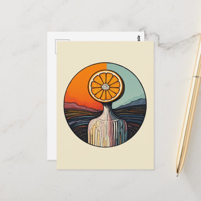 Person with an Orange for a Head Postcard (Front/Back In Situ)