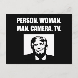 Person. Woman. Man. Camera. TV. Anti-Trump Postcard