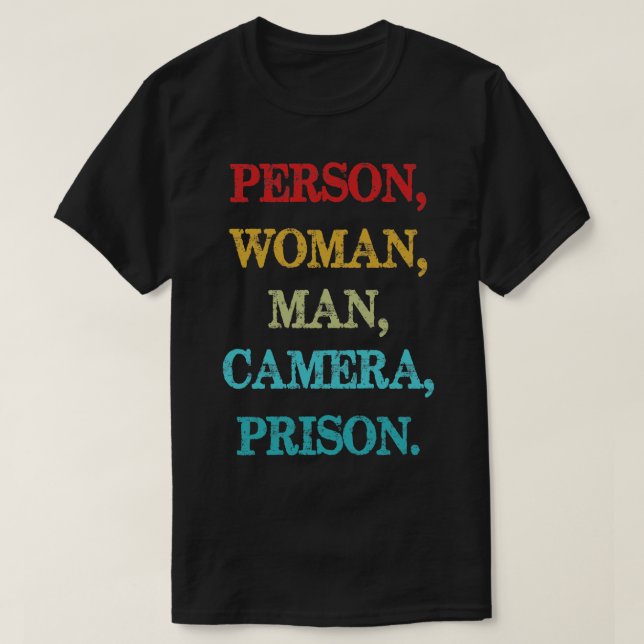 Person Woman Man Camera TV Prison Distressed Retro T-Shirt (Design Front)