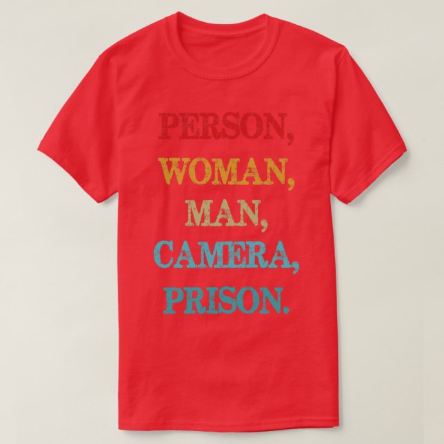 Person Woman Man Camera TV Prison Distressed Retro T-Shirt (Design Front)
