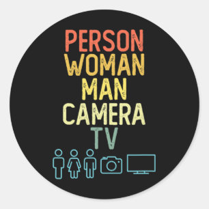 Person Woman Man Camera Tv Symbols Vintage Anti Tr Classic Round Sticker