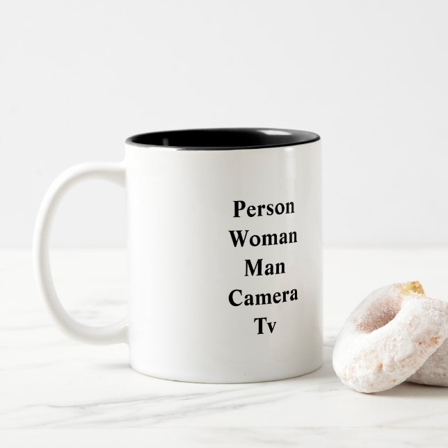 Person woman man camera tv Trump quotes funny mug (With Donut)