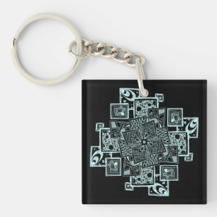 PersonaBlack and white textured line tangle design Key Ring