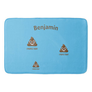PersonaIized I Pooped Today Poo Emoji on Blue   Bath Mat