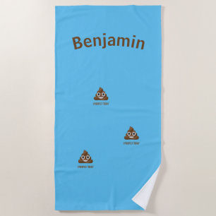 PersonaIized I Pooped Today Poo Emoji on Blue   Beach Towel