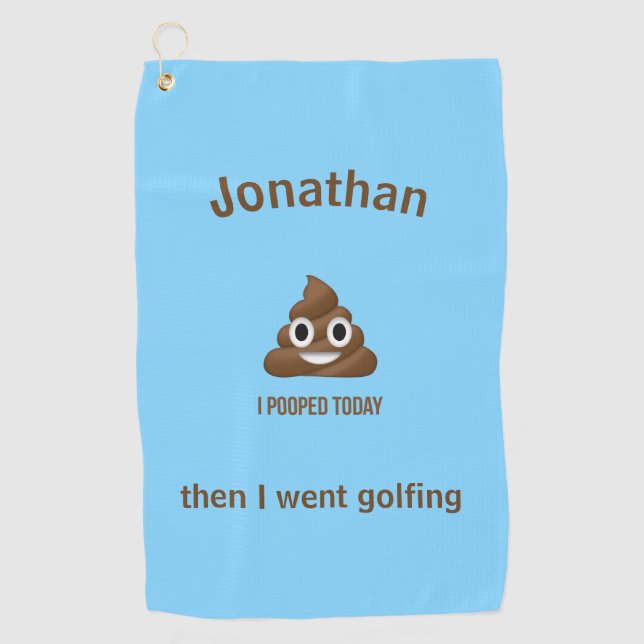 PersonaIized I Pooped Today Poo Emoji on Blue  Golf Towel (Front)