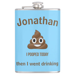PersonaIized I Pooped Today Poo Emoji on Blue Hip Flask